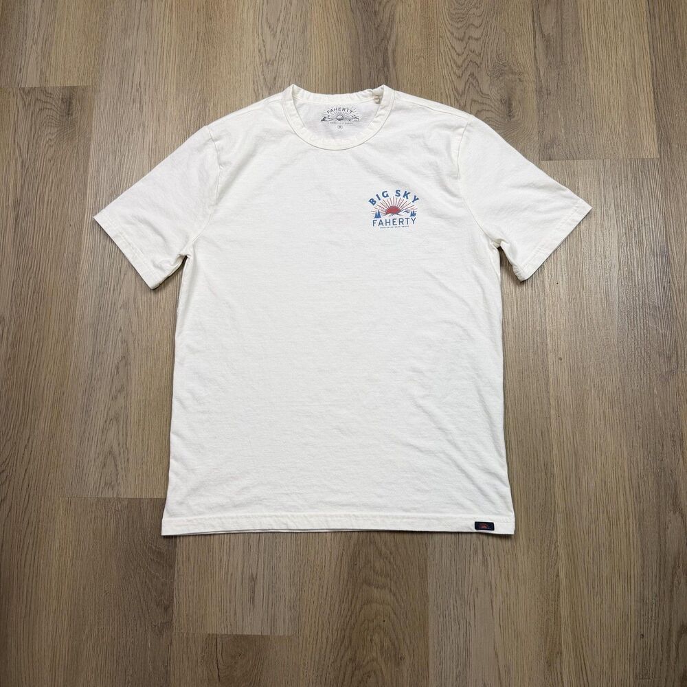 Faherty Shirt Mens Medium White Big Sky Graphic Premium Outdoor Cotton Tee